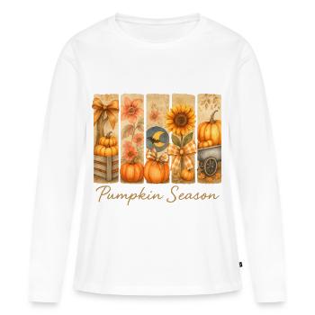 Célébrations de la récolte des citrouilles d’automne - T-shirt manches longues Premium bio Femme - blanc - Devant - Julia (174cm)