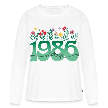 1986 Fleurs 40 Ans Anniversaire Femme - T-shirt manches longues Premium bio Femme - blanc - Devant - Julia (174cm)