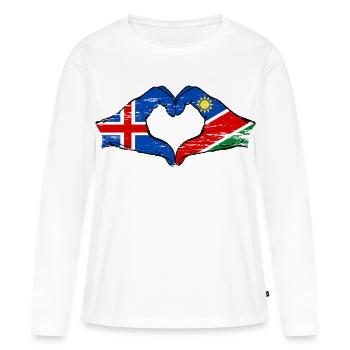 Island_Namibia_Flagge_Haende_Herzform_used - T-shirt manches longues Premium bio Femme - blanc - Devant - Julia (174cm)