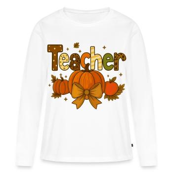 Automne Citrouille Enseignant Appréciation Design - T-shirt manches longues Premium bio Femme - blanc - Devant - Julia (174cm)