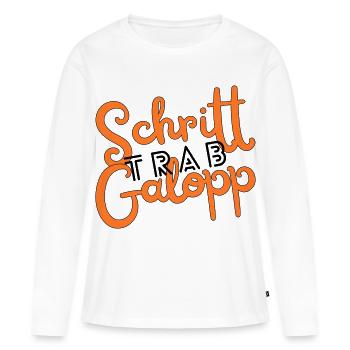 Schritt Trab Galopp - Frauen Premium Bio Langarmshirt - Weiß - Vorne - Julia (174cm)