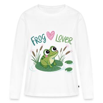 Frog Amoureux sur Nénuphar - T-shirt manches longues Premium bio Femme - blanc - Devant - Julia (174cm)