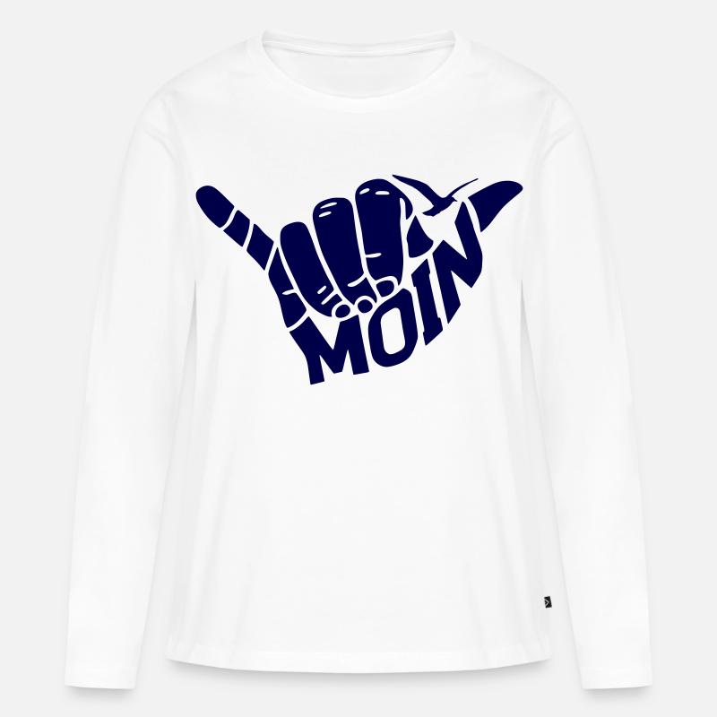 Handzeichen "MOIN" - Frauen Premium Bio Langarmshirt - Weiß