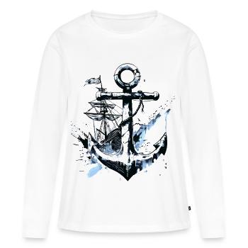 ancre navire voilier art marin matelot - T-shirt manches longues Premium bio Femme - blanc - Devant - Julia (174cm)