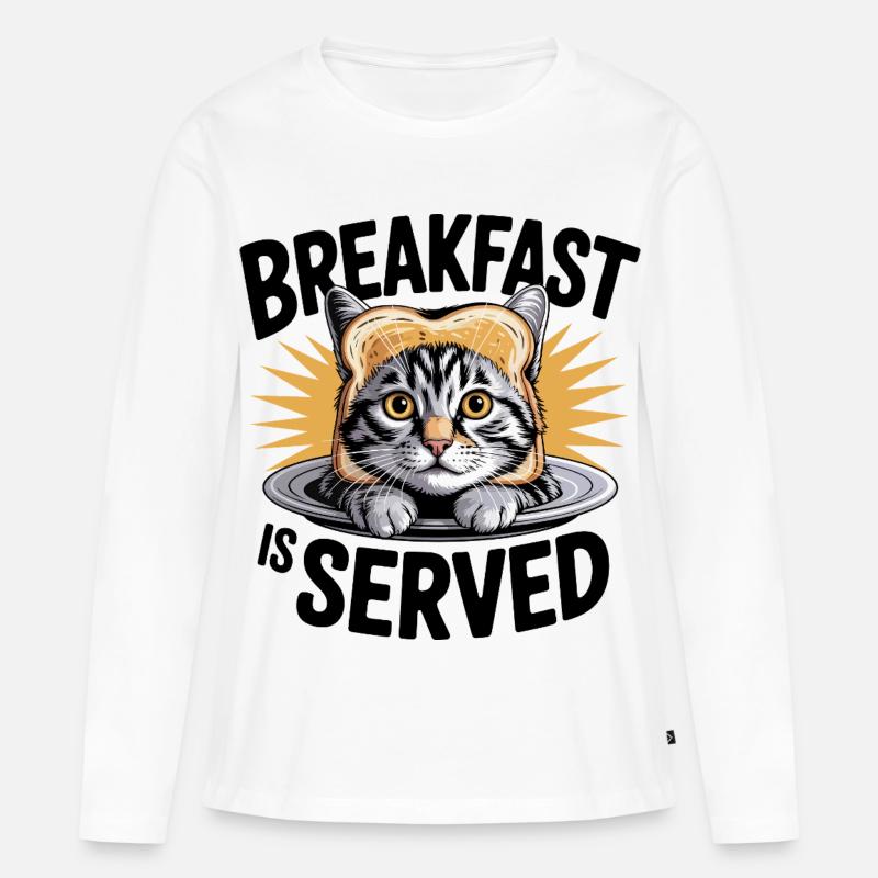 Breakfast Cat Humor - Women's Premium Organic Long Sleeve Shirt - white