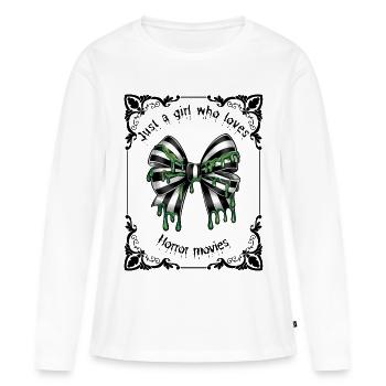 Schwarz-weiße Gothic-gestreifte Schleife in einem Tarotrahmen - Frauen Premium Bio Langarmshirt - Weiß - Vorne - Julia (174cm)