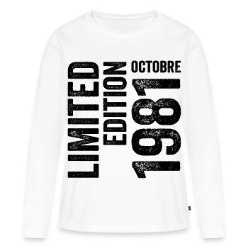 1981  - Frauen Premium Bio Langarmshirt - Weiß - Vorne - Julia (174cm)