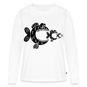 Black fish and the food chain - Women's Premium Organic Long Sleeve Shirt - white - Front - Julia (174cm)