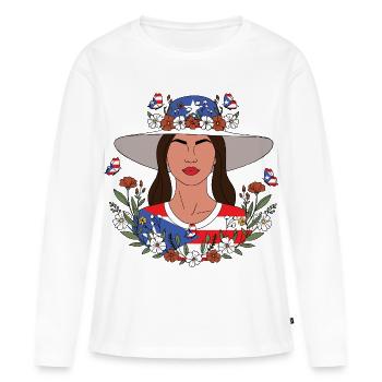 Fleurs Sauvages Fille Portoricaine - T-shirt manches longues Premium bio Femme - blanc - Devant - Julia (174cm)