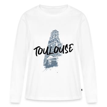 Illustration monochrome Toulouse Saint-Nicolas - Women's Premium Organic Long Sleeve Shirt - white - Front - Julia (174cm)