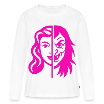 Contraste du visage divisé - T-shirt manches longues Premium bio Femme - blanc - Devant - Julia (174cm)