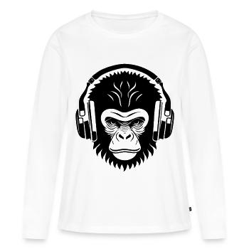 Entspannter Affe Wireless Kopfhörer Café Shirt - Frauen Premium Bio Langarmshirt - Weiß - Vorne - Julia (174cm)