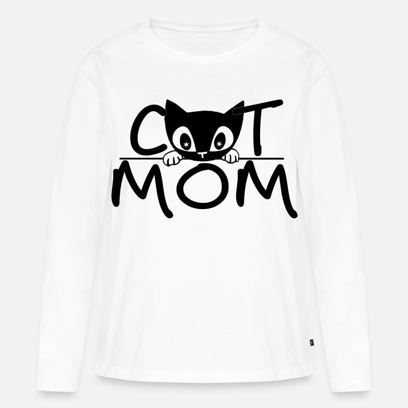Cat Mom – Cute Minimal Line Art Design - Frauen Premium Bio Langarmshirt - Weiß
