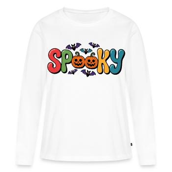 Spooky Halloween Kürbis bunte Schrift - Frauen Premium Bio Langarmshirt - Weiß - Vorne - Julia (174cm)