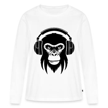 Wireless Kopfhörer Café Entspannter Affe Shirt - Frauen Premium Bio Langarmshirt - Weiß - Vorne - Julia (174cm)