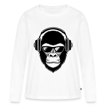 Entspannter Affe Wireless Kopfhörer Café Shirt - Frauen Premium Bio Langarmshirt - Weiß - Vorne - Julia (174cm)