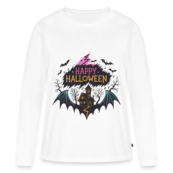 Halloween Joyeux et Maison hantée - T-shirt manches longues Premium bio Femme - blanc - Devant - Julia (174cm)