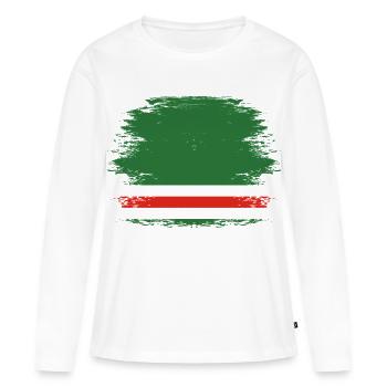 Drapeau de la Tchétchénie utilisé - T-shirt manches longues Premium bio Femme - blanc - Devant - Julia (174cm)