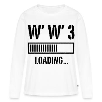 3ème Guerre Mondiale Chargement... (Paix / Guerre / Noir) - T-shirt manches longues Premium bio Femme - blanc - Devant - Julia (174cm)