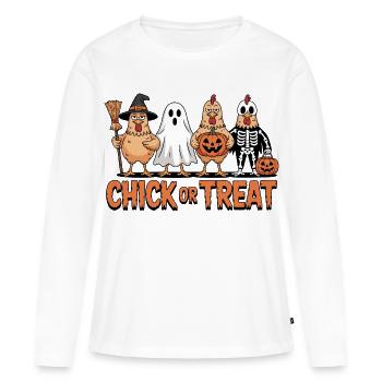 Poulet fantôme citrouille Costume Print - T-shirt manches longues Premium bio Femme - blanc - Devant - Julia (174cm)