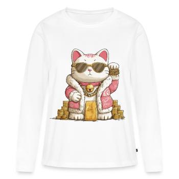 Goldener Maneki Neko - Frauen Premium Bio Langarmshirt - Weiß - Vorne - Julia (174cm)
