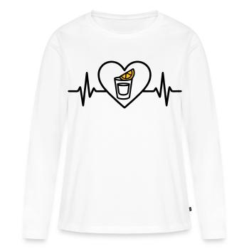 Tequila shot coeur Apéritif Soirée - T-shirt manches longues Premium bio Femme - blanc - Devant - Julia (174cm)