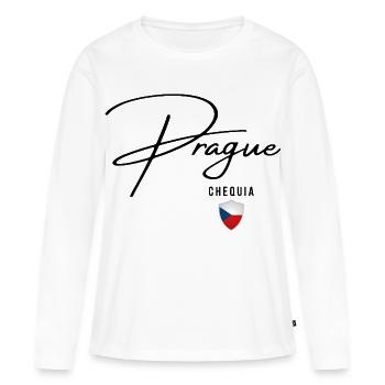 Design élégant Prague, j’adore Prague - T-shirt manches longues Premium bio Femme - blanc - Devant - Julia (174cm)