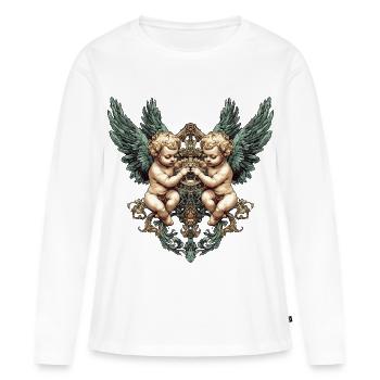 Ailes de chérubin jumeau Orné Heartcrest - T-shirt manches longues Premium bio Femme - blanc - Devant - Julia (174cm)