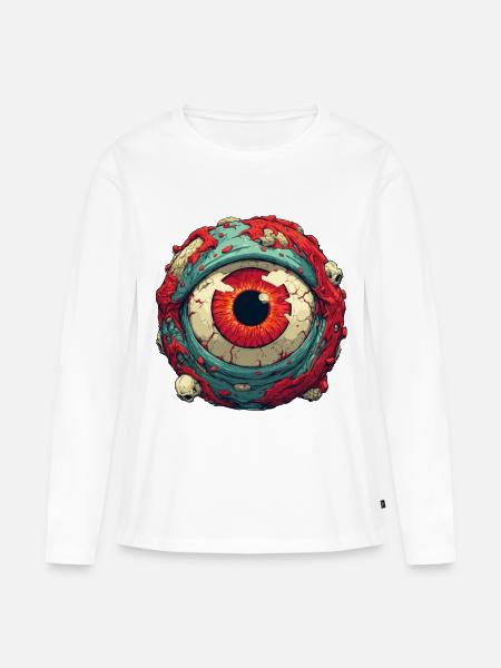 Purpurrote Augenkugel mit Totenköpfen - Frauen Premium Bio Langarmshirt - Weiß