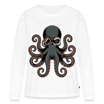 Pieuvre dans le style steampunk avec monocle - T-shirt manches longues Premium bio Femme - blanc - Devant - Julia (174cm)