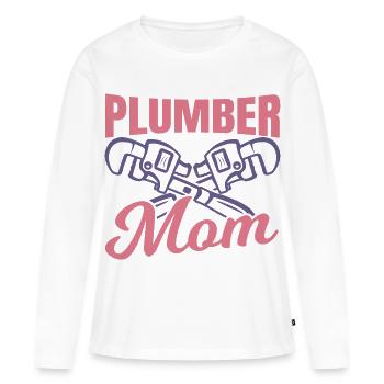 Mère plombière - T-shirt manches longues Premium bio Femme - blanc - Devant - Julia (174cm)