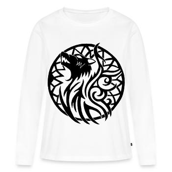 Loup viking noir et talisman de chance - T-shirt manches longues Premium bio Femme - blanc - Devant - Julia (174cm)