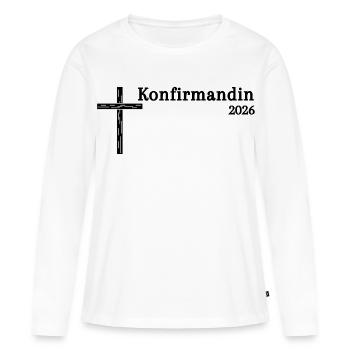 Confirmation 2026 Confirmation simple croix en bois - T-shirt manches longues Premium bio Femme - blanc - Devant - Julia (174cm)