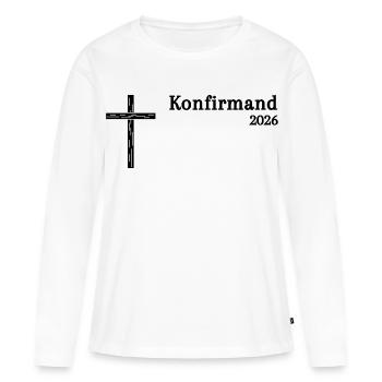 Confirmation 2026 Confirmation Croix en bois simple - T-shirt manches longues Premium bio Femme - blanc - Devant - Julia (174cm)