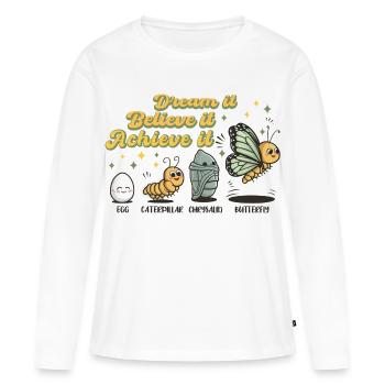 Chenille Papillon Ecole Evolution Cadeau - T-shirt manches longues Premium bio Femme - blanc - Devant - Julia (174cm)