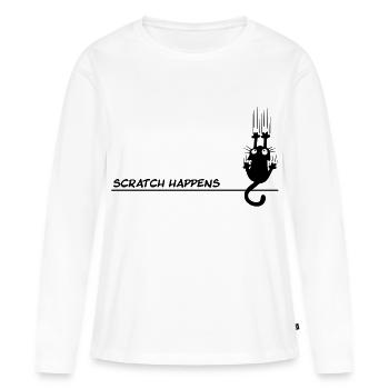 Scratch Happens - Jeu de mots amusant pour chat - T-shirt manches longues Premium bio Femme - blanc - Devant - Julia (174cm)