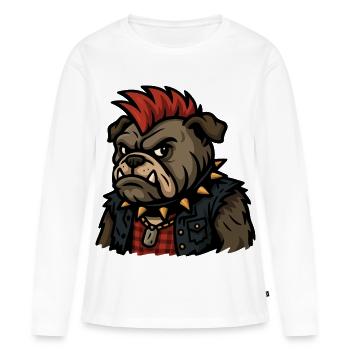 Punk Bulldog avec des pointes et l’art de la bande dessinée mohawk - T-shirt manches longues Premium bio Femme - blanc - Devant - Julia (174cm)