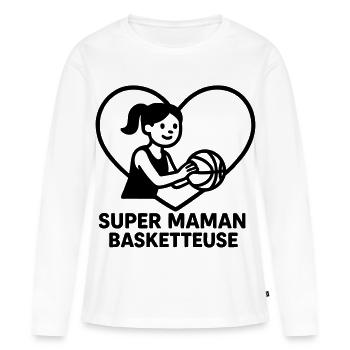 Super maman coiffeuse – Cœur coiffure - T-shirt manches longues Premium bio Femme - blanc - Devant - Julia (174cm)