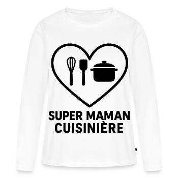 Super maman cuisinière – Cœur cuisine - T-shirt manches longues Premium bio Femme - blanc - Devant - Julia (174cm)