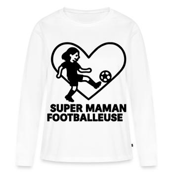 Super maman footballeuse – Cœur football - T-shirt manches longues Premium bio Femme - blanc - Devant - Julia (174cm)