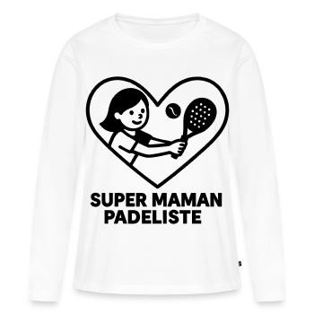 Super maman padeliste – Cœur padel - T-shirt manches longues Premium bio Femme - blanc - Devant - Julia (174cm)