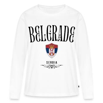 Belgrade souvenir, j’adore Belgrade - T-shirt manches longues Premium bio Femme - blanc - Devant - Julia (174cm)