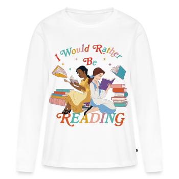 Princesse Tiana et Belle Je Préférerais Lire - T-shirt manches longues Premium bio Femme - blanc - Devant - Julia (174cm)