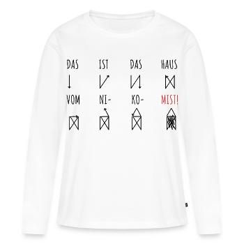 Voici la maison de Saint Nicolas | Erreurs absurdes - T-shirt manches longues Premium bio Femme - blanc - Devant - Julia (174cm)