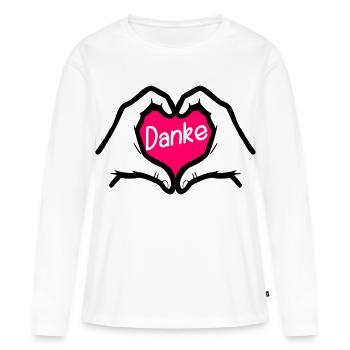 Merci Merci HEART - T-shirt manches longues Premium bio Femme - blanc - Devant - Julia (174cm)
