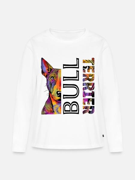 Farbenfroher Bull Terrier - Frauen Premium Bio Langarmshirt - Weiß