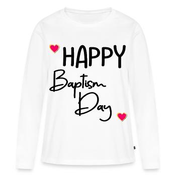 Joyeux jour du baptême - T-shirt manches longues Premium bio Femme - blanc - Devant - Julia (174cm)
