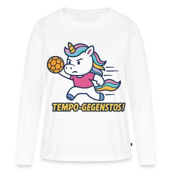 Tempo de handball licorne, motif drôle, cadeau - T-shirt manches longues Premium bio Femme - blanc - Devant - Julia (174cm)