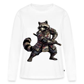 Raccoon Samurai with Katana - Women's Premium Organic Long Sleeve Shirt - white - Front - Julia (174cm)
