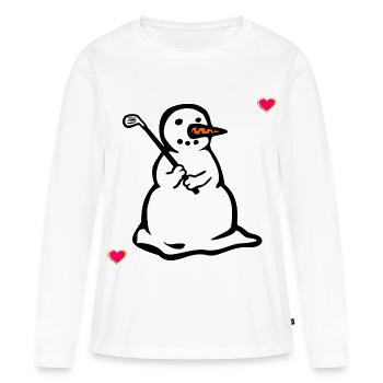 Winter Golfen Kinder Golfspieler Schneemann - Frauen Premium Bio Langarmshirt - Weiß - Vorne - Julia (174cm)